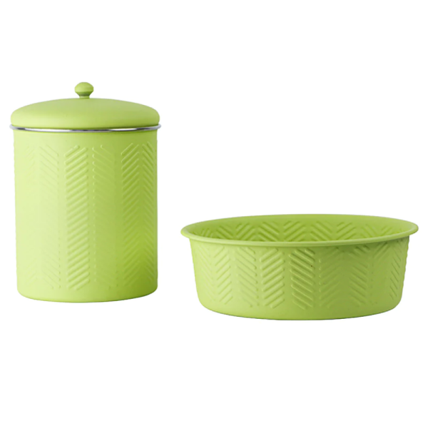 Pawpourri Chevron Emboss Treat Jar and Bowl Set for Dogs and Cats (Green) Supply