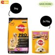 Pedigree PRO Expert Nutrition Lactating Pregnant Mother & Puppy Starter Large Breed Dog Dry and Chicken Chunks in Gravy Puppy Wet Food Combo For Cheap