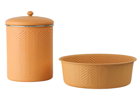 Pawpourri Chevron Emboss Treat Jar and Bowl Set for Dogs and Cats (Peach) Online