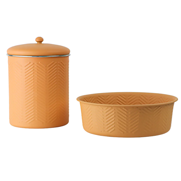 Pawpourri Chevron Emboss Treat Jar and Bowl Set for Dogs and Cats (Peach) Online