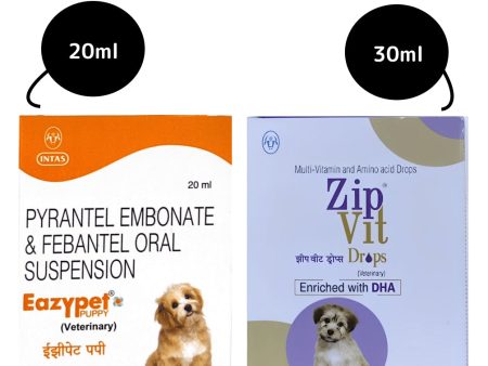 Intas Eazypet Dewormer and Zipvit Drops Multivitamin Supplement for Puppies Combo For Discount