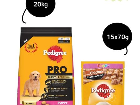 Pedigree PRO Expert Nutrition for Large Breed Puppy Dry and Chicken Chunks in Gravy Puppy Wet Food Combo Online Hot Sale