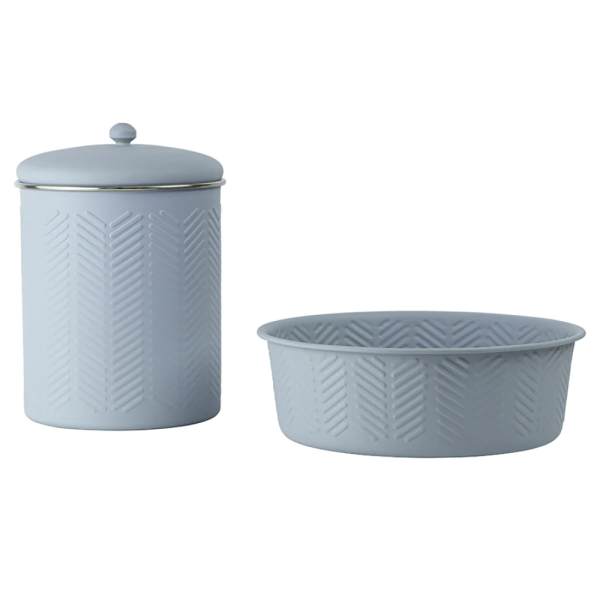 Pawpourri Chevron Emboss Treat Jar and Bowl Set for Dogs and Cats (Grey) Sale