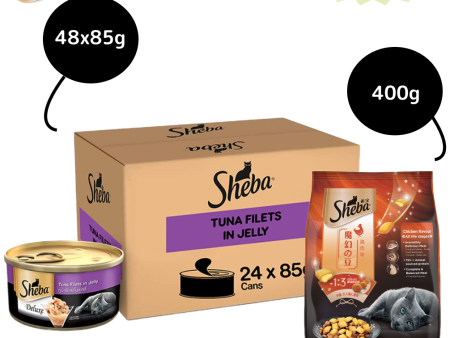 Sheba Pure Tuna Filets in Jelly Premium Cat Wet Food and Chicken Flavour Irresistible Cat Dry Food Combo on Sale