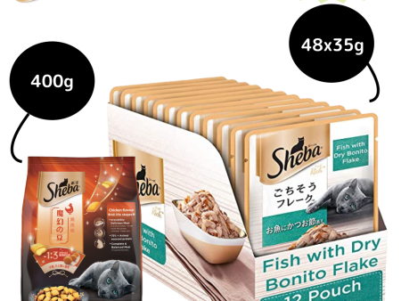 Sheba Fish with Dry Bonito Flake Premium Cat Wet Food and Chicken Flavour Irresistible All Life Stage Cat Dry Food Combo For Cheap