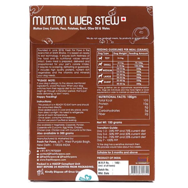 Fresh For Paws Mutton Liver Stew Dog Wet Food (300g) Supply