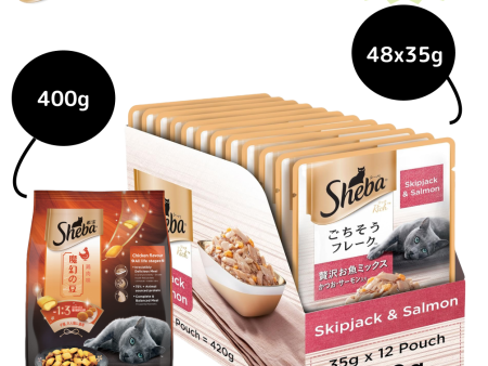 Sheba Skipjack & Salmon Fish Mix Cat Wet Food and Chicken Flavour Irresistible All Life Stage Cat Dry Food Combo Fashion