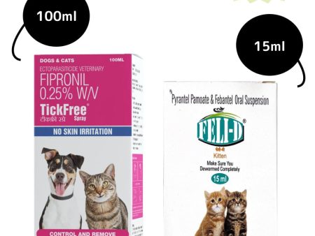 Areion Vet Feli D Suspension Kitten Dewormer and Tick Free Anti Tick & Flea Spray Combo on Sale