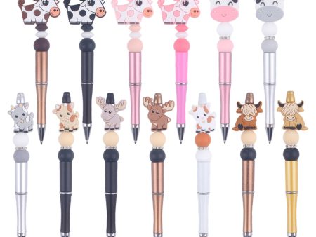 Wholesale Handmade Beaded Pen Cartoon Animal Cow Silicone Beaded Ballpoint Pen Fashion