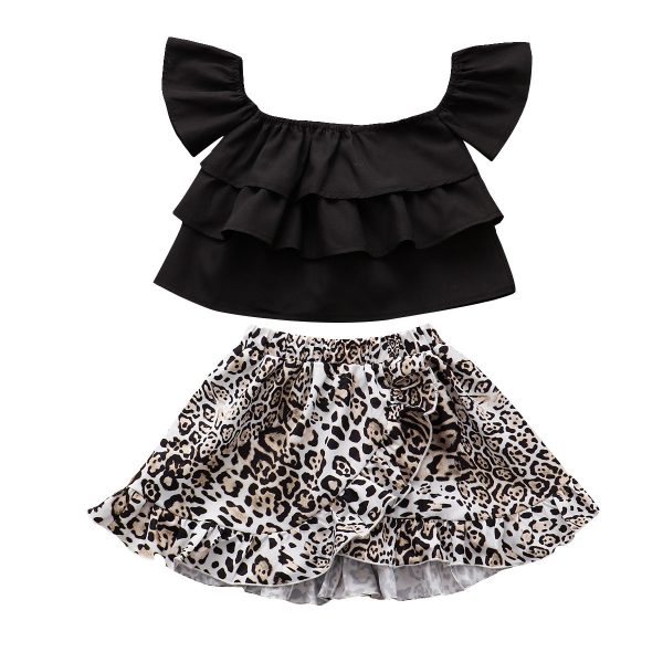 Wholesale Strapless Top + Leopard Print Irregular Skirt Set Baby Clothes Cheap