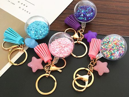 Wholesale Transparent Star Quicksand Ball Acrylic Pentagram Keychains on Sale