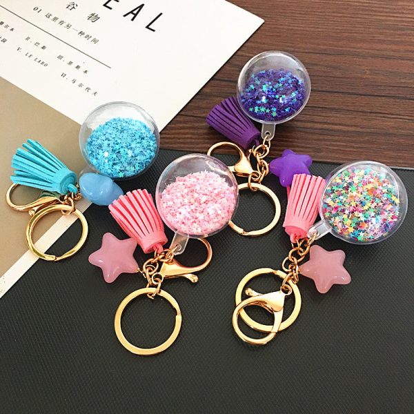 Wholesale Transparent Star Quicksand Ball Acrylic Pentagram Keychains on Sale