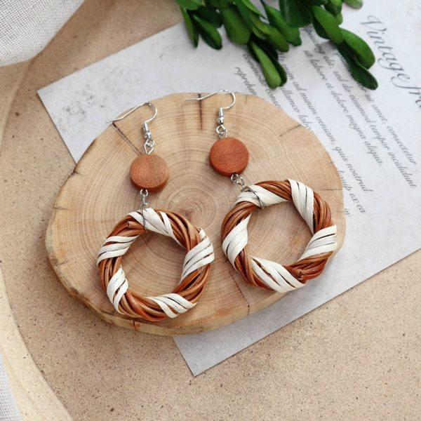 Wholesale Straw Rattan Woven Alloy Earrings For Discount