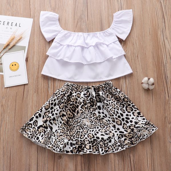 Wholesale Strapless Top + Leopard Print Irregular Skirt Set Baby Clothes Cheap