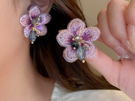 Wholesale Fabric Flowers Crystal Earrings For Sale