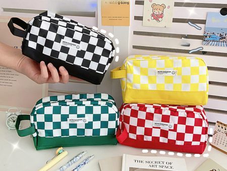 Wholesale Creative Canvas Contrasting Color Checkerboard Pencil Case Discount