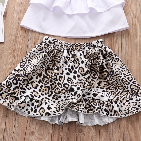 Wholesale Strapless Top + Leopard Print Irregular Skirt Set Baby Clothes Cheap