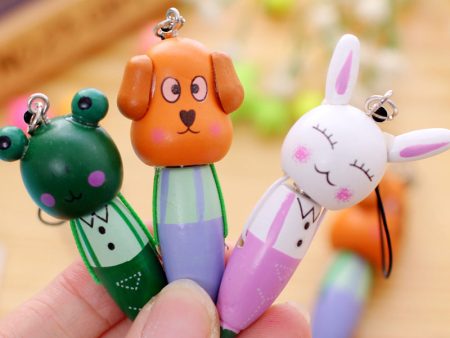 Wholesale Wooden Cartoon Animal Rollerball Pen Wooden Mobile Phone Pendant Supply