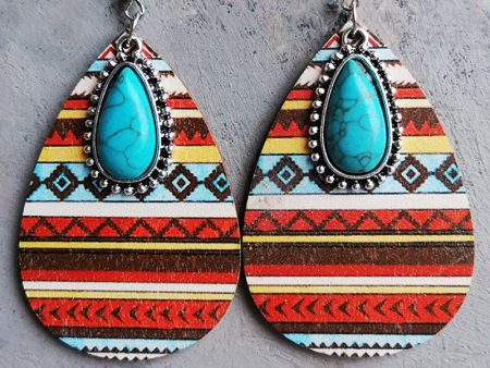 Wholesale  2 Pairs Pack Turquoise Pendant Aztec Western Wooden Earrings For Cheap