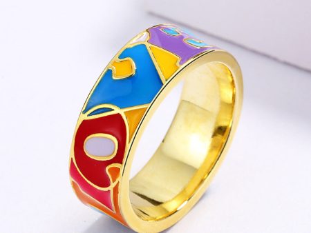 Wholesale Alphabet Love LOVE Color Enamel Copper Ring Necklaces Earrings Three-piece Set For Discount