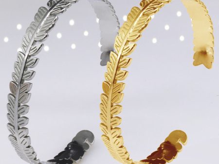 Wholesale Tree Leaf C Shape Adjustable Stainless Steel Titanium Bracelet Online Sale