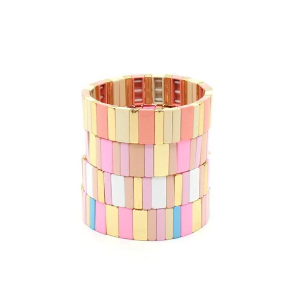 Wholesale Alloy Enamel Geometric Rectangular Rainbow Bracelets Online