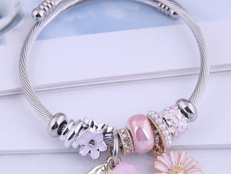 Wholesale Stainless Steel Wire Handmade Beaded Daisy Crystal Adjustable Bracelet Online now