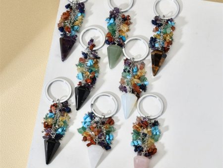 Wholesale Vintage Colorful Tassel Natural Stone Conical Keychain For Cheap