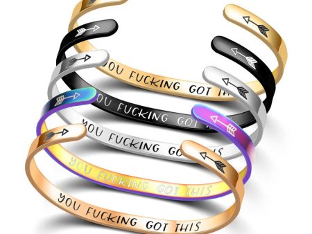 Wholesale YOU FUCKING GOT THIS C-Shaped Opening Stainless Steel Titanium Steel Bracelet Online Sale