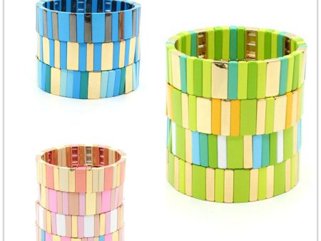 Wholesale Alloy Enamel Geometric Rectangular Rainbow Bracelets Online