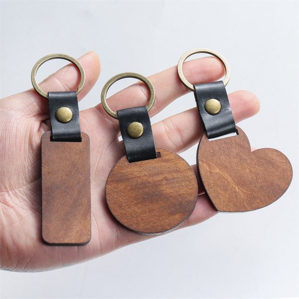 Wholesale Manual DIY Wood Leather Love Circle Rectangular Keychain Supply