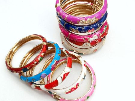 Wholesale 12pcs Old Beijing Cloisonne Inlaid Cat s Eye Alloy Open Bracelet Online now