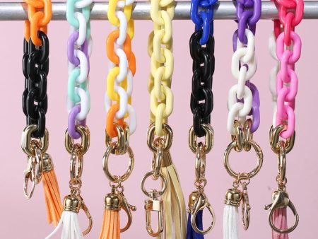 Wholesale Acrylic Chain PU Tassel Bracelet Keychain Fashion