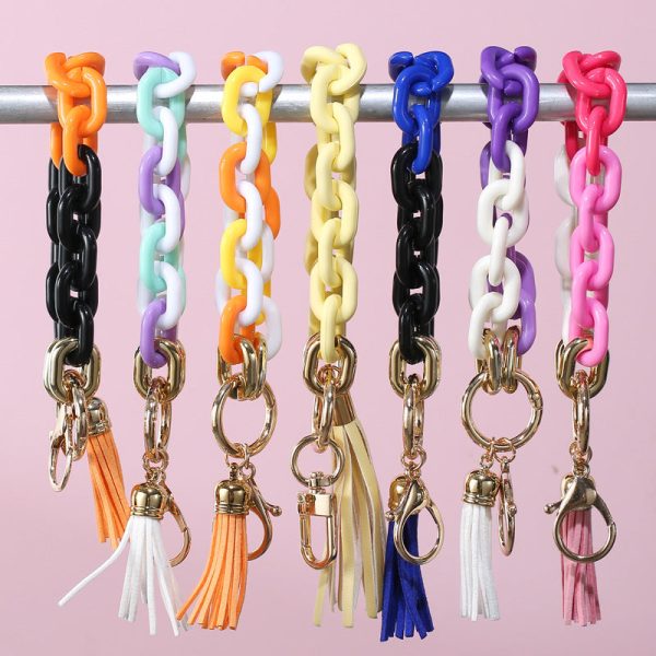 Wholesale Acrylic Chain PU Tassel Bracelet Keychain Fashion