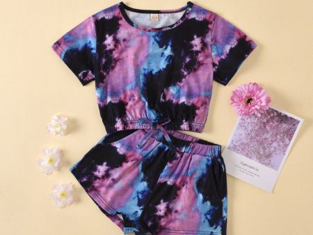 Wholesale Tie Dye Round Neck Short Sleeve Tape Top+Short Shorts Baby Clothes Online