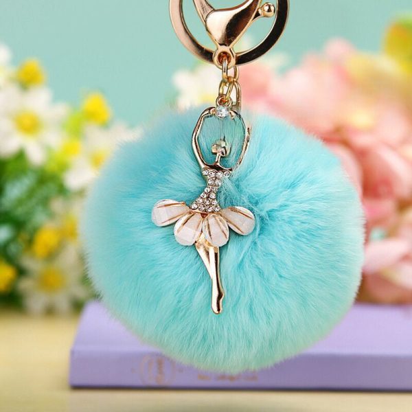 Wholesale Water Diamond Barre Dance Rex Rabbit Hair Ball Little Angel Keychain on Sale