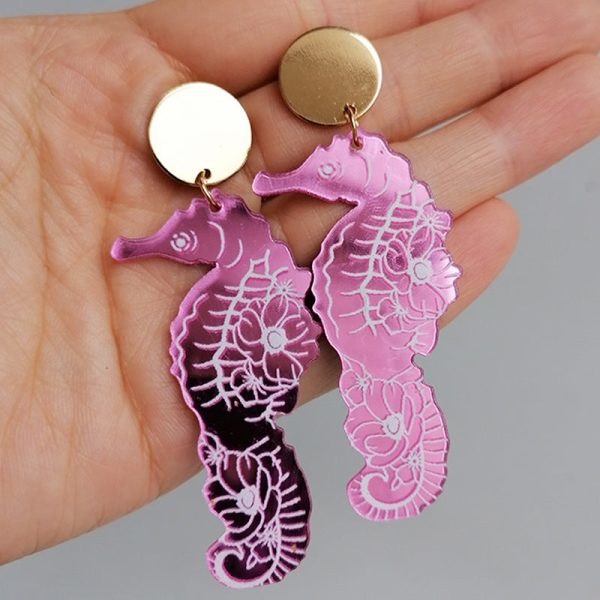 Wholesale 2pairs pack Acrylic Summer Mirror Ocean Seahorse Earrings Hot on Sale