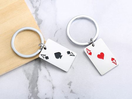 Wholesale Stainless Steel Playing Card Ace of Spades Ace of Hearts Keychain For Cheap