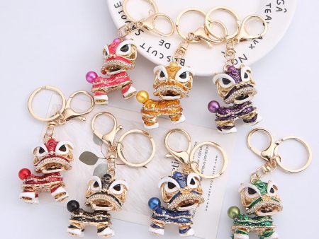 Wholesale Zinc Alloy Lion Dance Rhinestone Keychain Online Sale