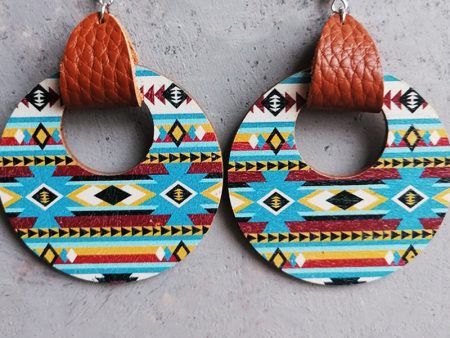 Wholesale 2 Pairs Pack Leather Cutout Geometric Horse Aztec Wooden Earrings on Sale