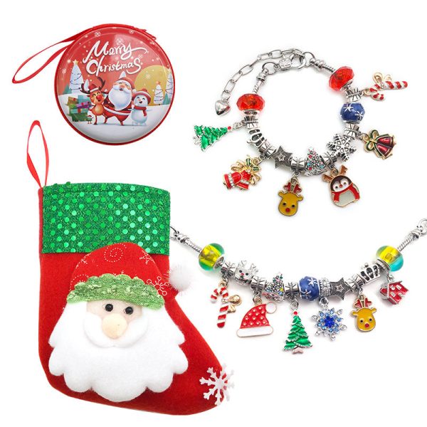 Wholesale 2PCS Christmas Stocking Silver Alloy Bracelet Hot on Sale