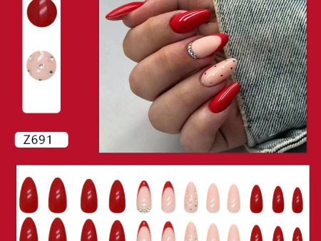 Wholesale Almond Nail Bright Red Diamond Nail Stickers Cheap