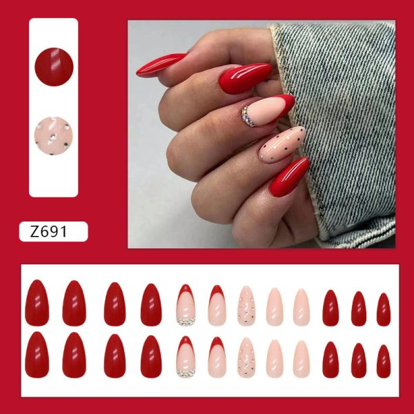 Wholesale Almond Nail Bright Red Diamond Nail Stickers Cheap