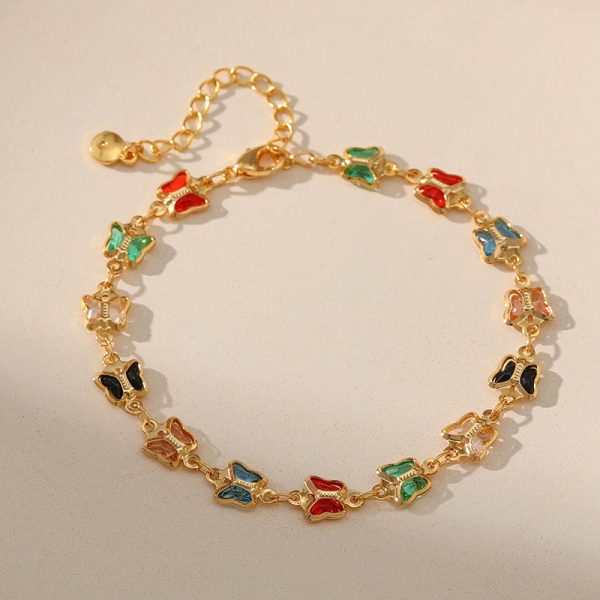 Wholesale Summer Colored Glass Diamond Butterfly Copper Bracelet Online Hot Sale