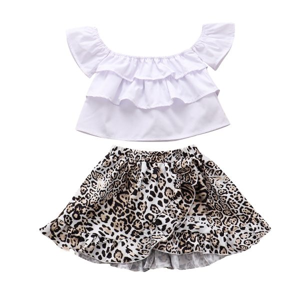 Wholesale Strapless Top + Leopard Print Irregular Skirt Set Baby Clothes Cheap