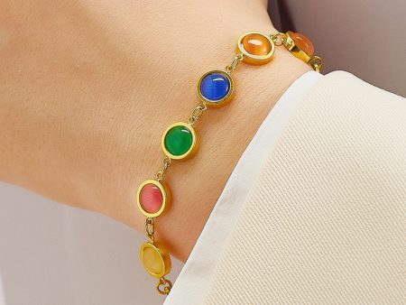 Wholesale Stainless Steel Colored Opal Titanium Steel Bracelet For Sale