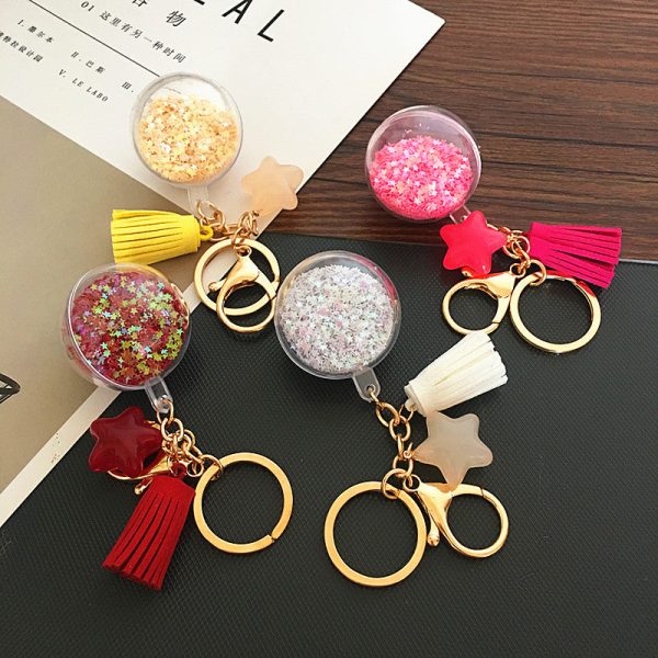 Wholesale Transparent Star Quicksand Ball Acrylic Pentagram Keychains on Sale