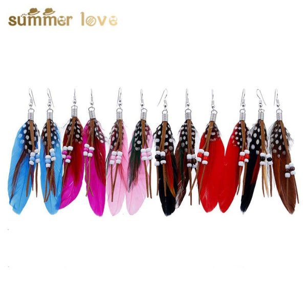 Wholesale Bohemian Tassel Feather Earrings Online Hot Sale