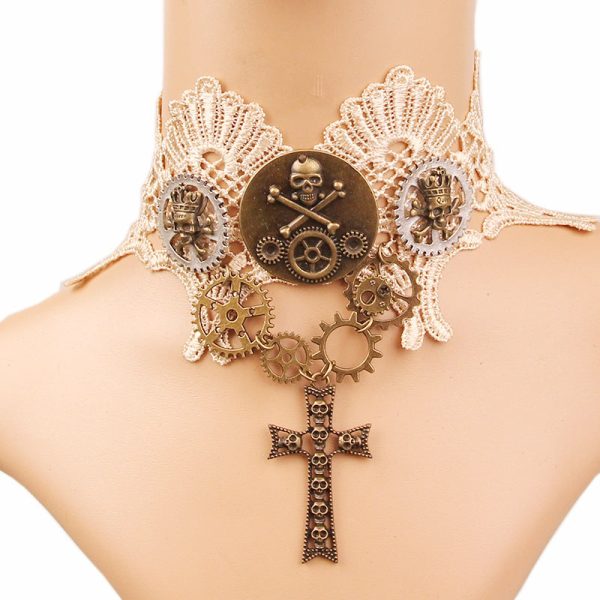 Wholesale Vintage Coffee Lace Alloy Necklace For Sale