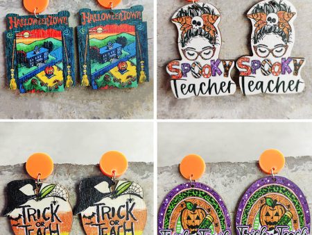 Wholesale 2pairs pack Wooden Halloween Rainbow Pumpkin Earrings For Cheap